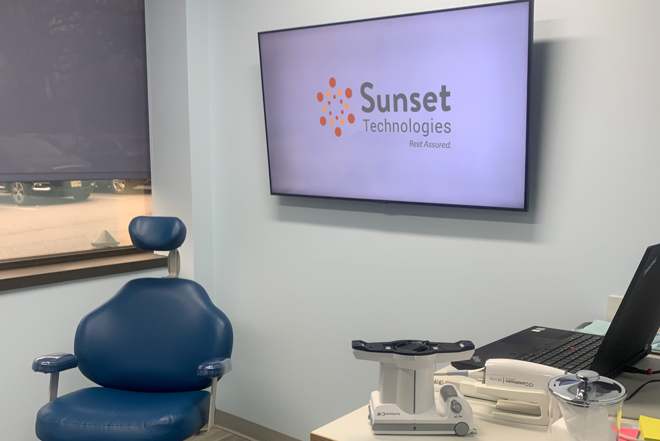 Dental office Screens with Sunset Technologies logo