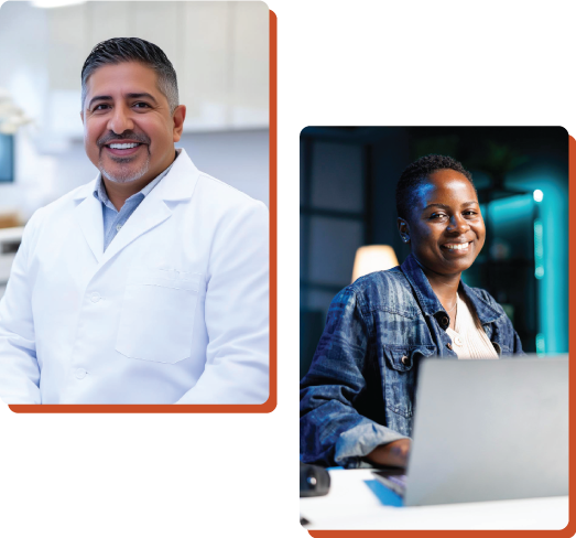 IT-Services-Oregon-2 Dentist smiling & dental IT specialist working