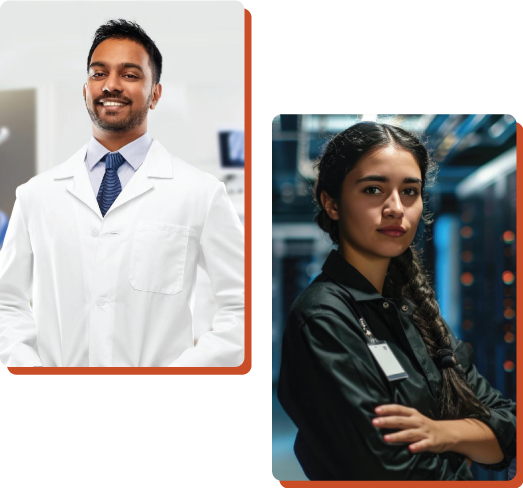 Dentist and Dental IT specialist standing